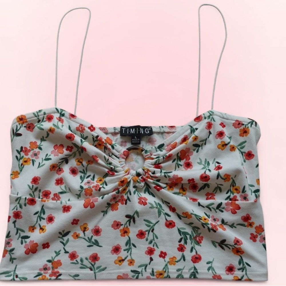 Timing Blue and Green Ruched Camisole Crop Top